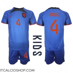 Olanda Virgil van Dijk #4 Seconda Maglia Bambino Mondiali 2022 Manica Corta (+ Pantaloni corti)
